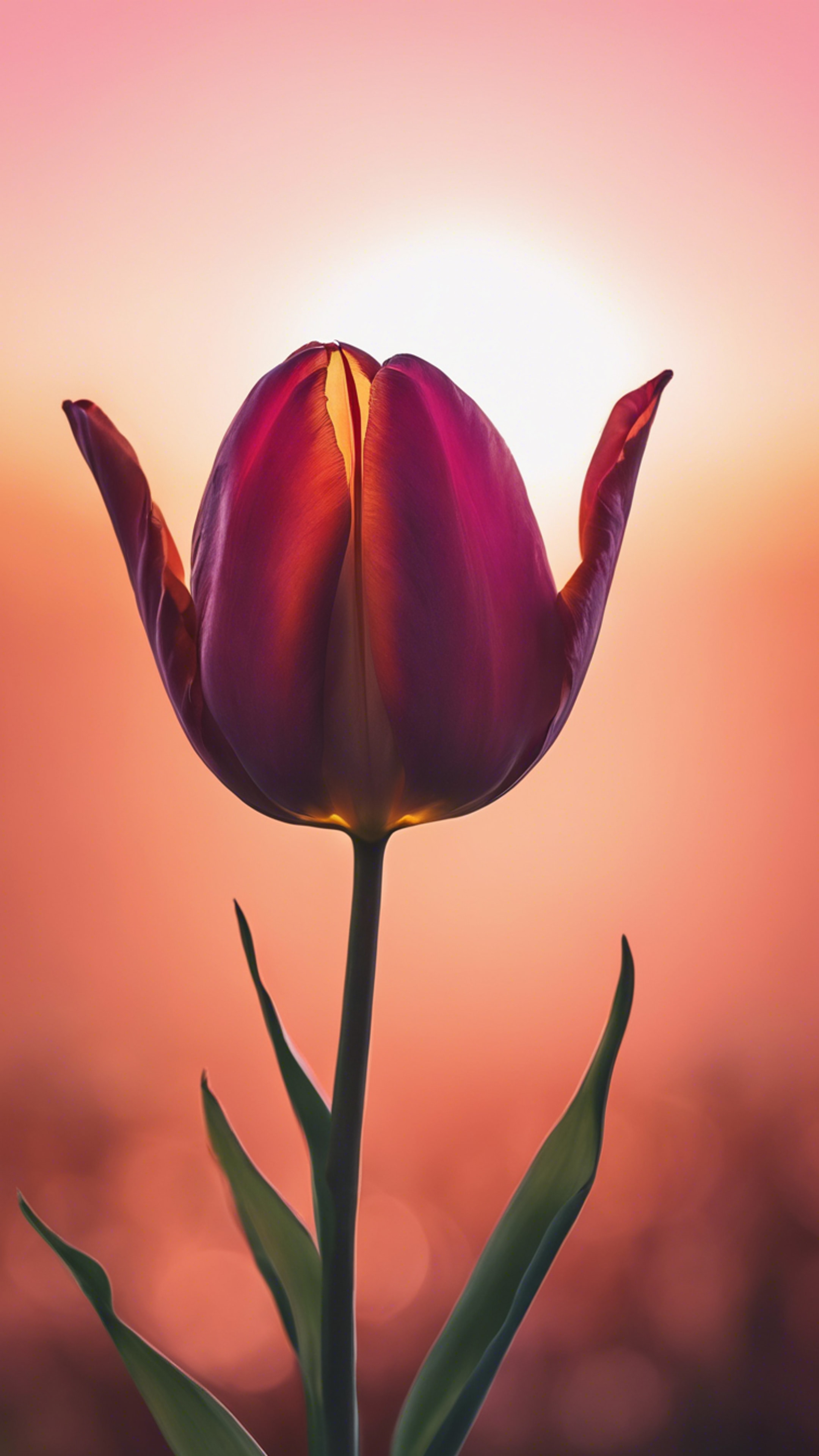 A silhouette of a tulip against a stunning sunrise filled with hues of orange and pink. Wallpaper[07c81f0026fe45aea57e]