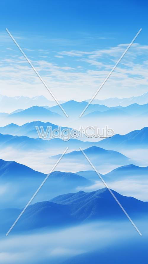Lớp núi mù sương với tông màu xanh