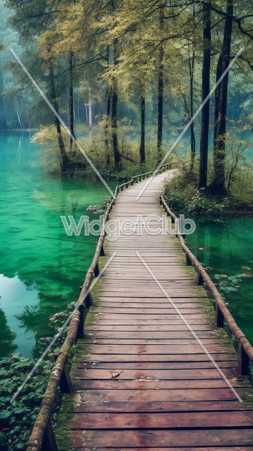 Sereno sentiero del lago attraverso una foresta mistica