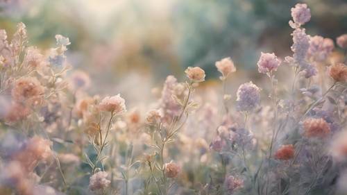 A watercolor rendering of a beautiful array of soft, pastel-flowered botanicals.