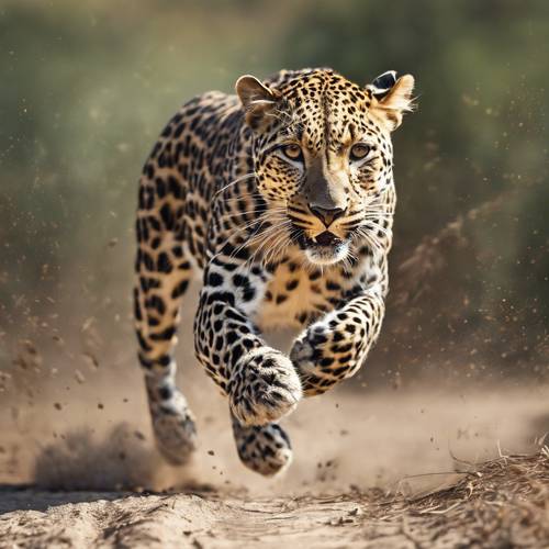 A high-speed shot of a leopard sprinting at full speed after its prey.