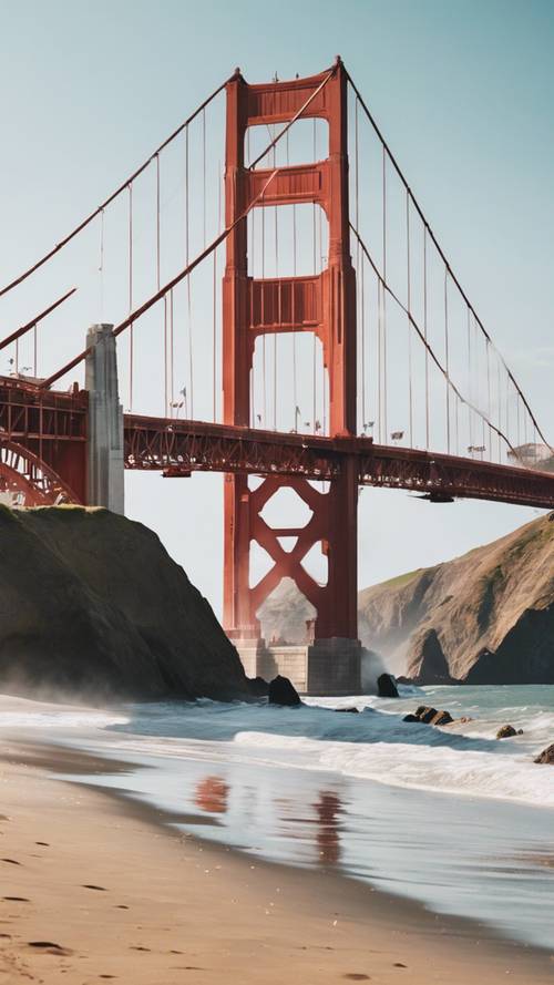San Francisco&#39;daki Golden Gate Köprüsü&#39;nün pitoresk manzarasına sahip, yaz aylarında kalabalık bir Baker Plajı.