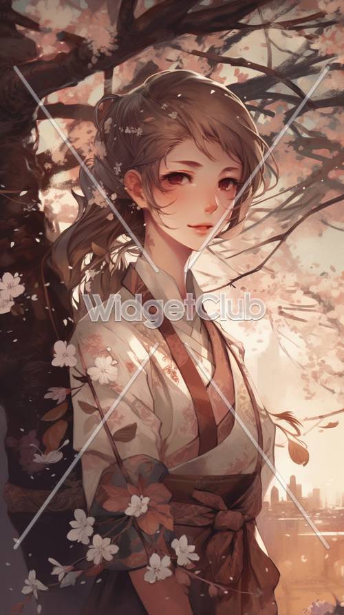 Cherry Blossom Girl in Traditional Dress