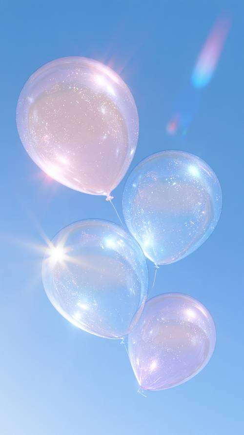 Shiny Balloons Floating in the Blue Sky Wallpaper [c14aa1f4bab24520b285]