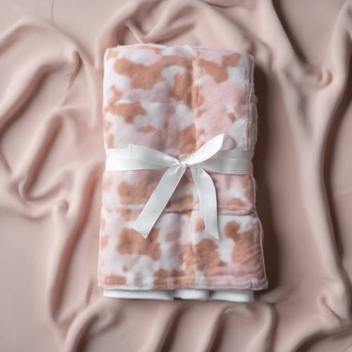 一条带有舒适触感和淡色奶牛图案的婴儿毯。