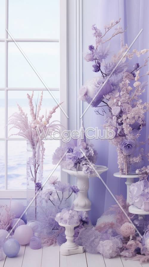 Arrangement de fleurs violettes de rêve au bord de la mer