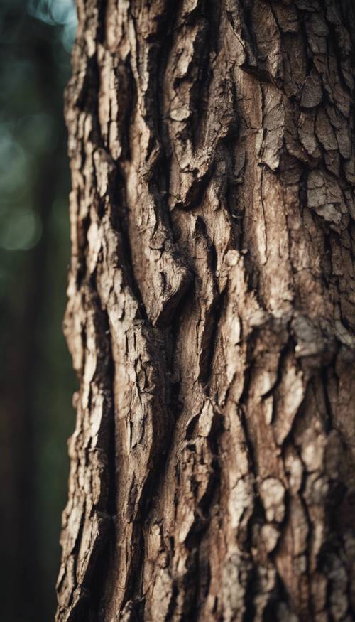 Closeup of a dark brown textured bark of an old tree.