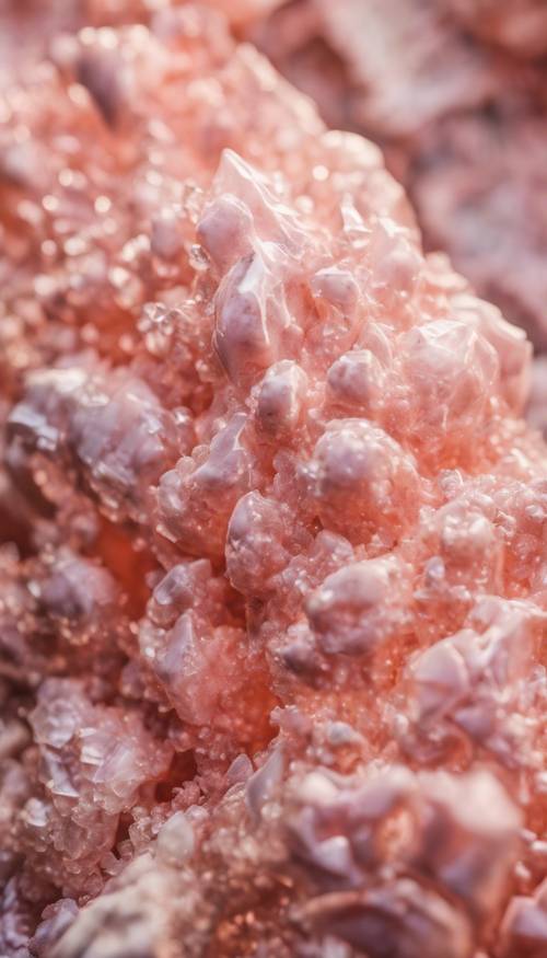 연한 핑크색 색조가 결정 구조 내에 얽혀 있는 절묘한 산호 대리석 조각입니다.