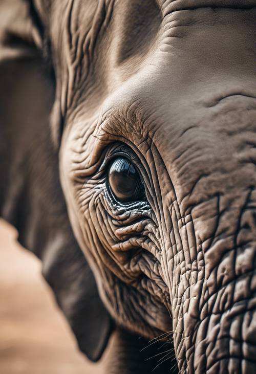 Zbliżenie twarzy słoniątka przedstawiającej duże, niewinne oczy.
