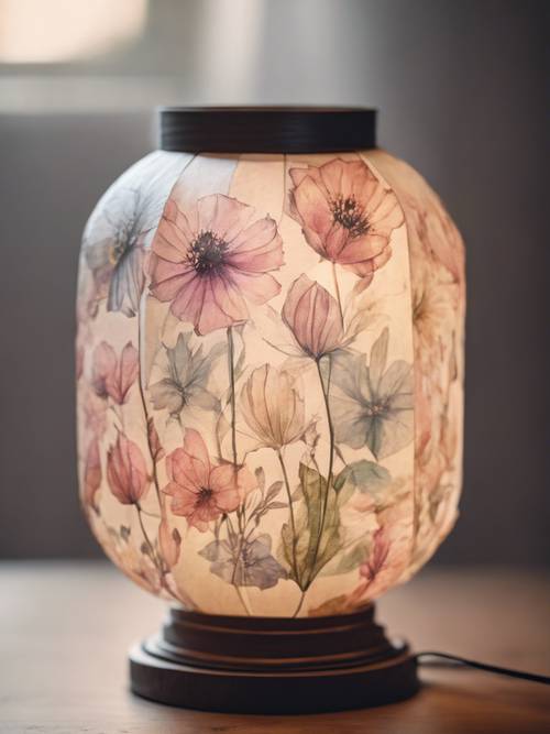 A paper lantern decorated with pastel flower sketches.