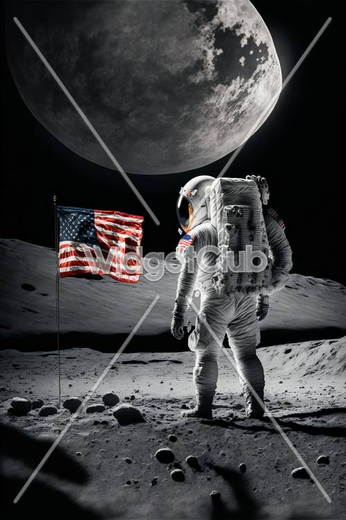 Aventure lunaire avec astronaute et drapeau