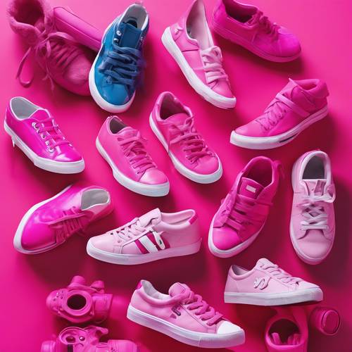 A collage made up of hot pink sneakers from different brands.