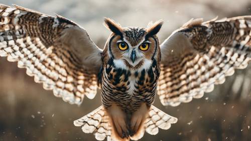 An image of an owl in flight, its patterned wings forming a subtle anime quote.