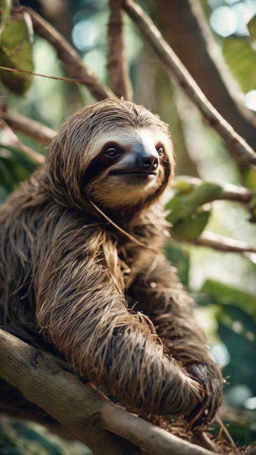 A sloth attempting to invade a bird's nest out of curiosity.