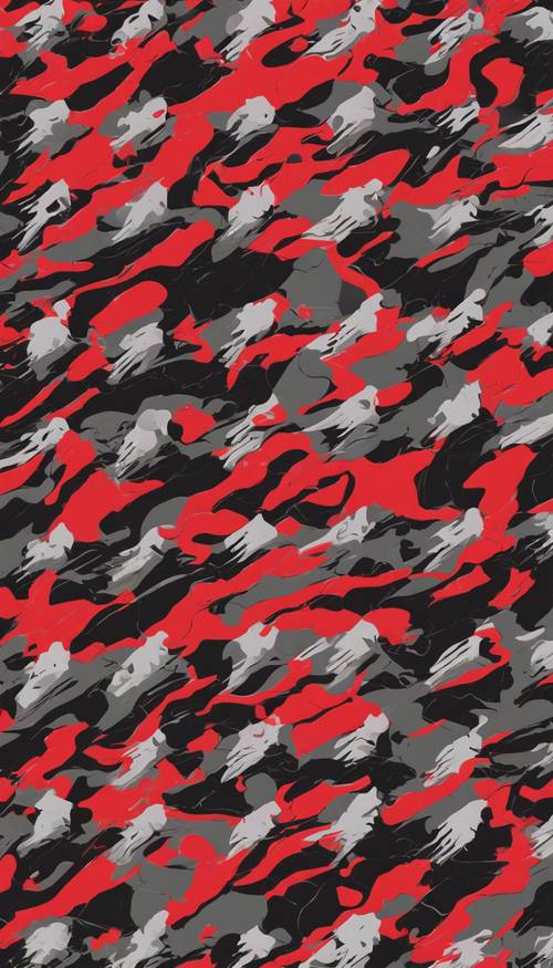 Motif de camouflage détaillé sur fond rouge et noir.