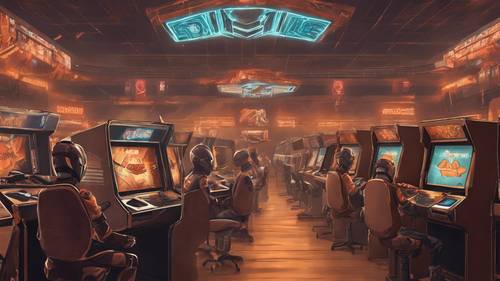 Una intensa atmósfera de torneo de deportes electrónicos con un equipo marrón, cuyas camisetas rinden homenaje a la estética clásica de los arcade.