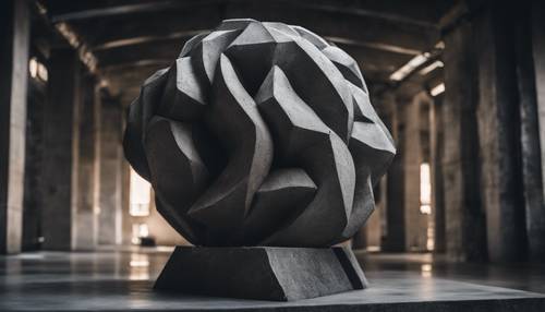 An unusual concrete sculpture in a dark, dramatic setting.