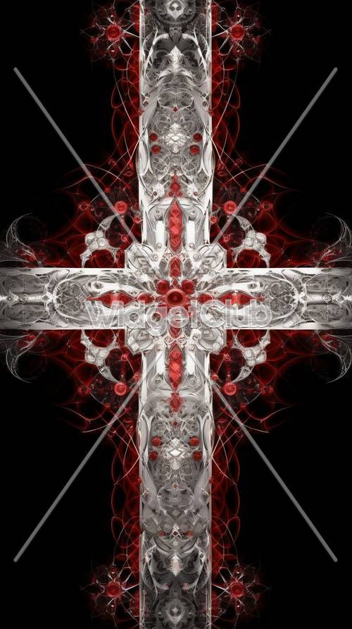 Red and White Abstract Cross Design