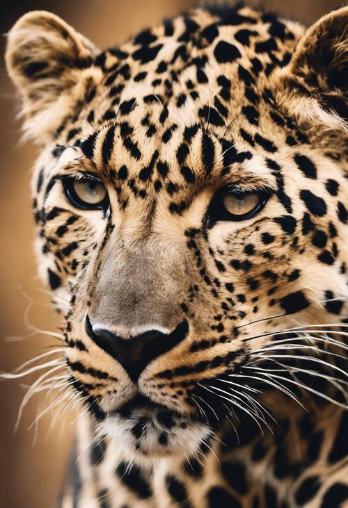 Uma estampa de leopardo ousada e dramática com grandes manchas bege e pretas.