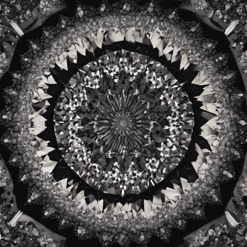 Kaleidoscope of black shards forming a mandala pattern". Tapet [91aadd324cd14b1faccf]