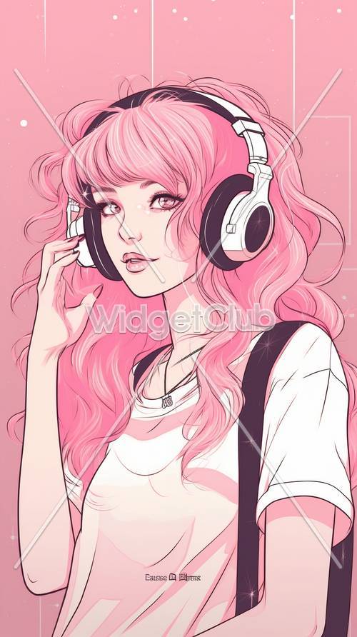 Chica de pelo rosa escuchando música