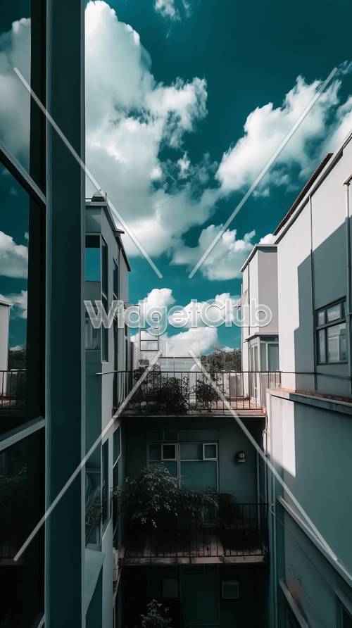 Вид на современное голубое небо и белые здания