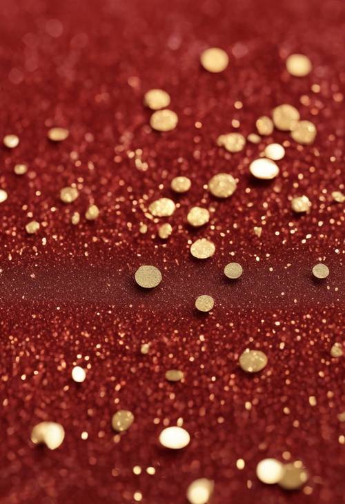 Glistening golden glitter on a smooth velvety red surface.