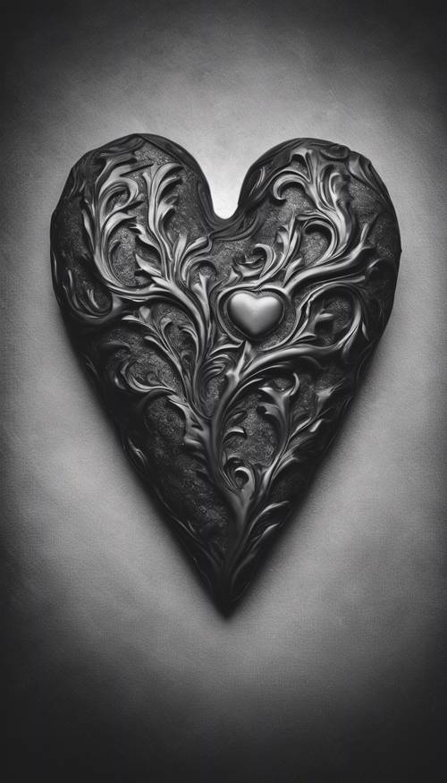 A grayscale image of a heart, textured as if carved from black marble. Tapeta [0c2ab0db74bd401dac30]