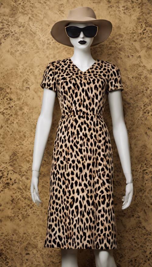 Elegante vestido preppy con estampado de guepardo sobre un maniquí.