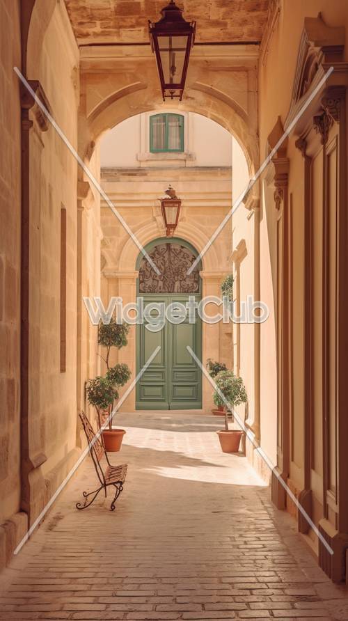 Encantador callejón mediterráneo con puerta verde