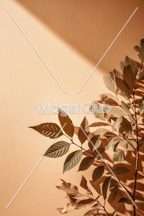 Nasłonecznione liście na tle brzoskwini