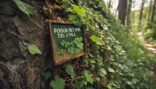 A poison ivy vine creeping up a hiker's trail warning sign. Wallpaper [abf81888877d45f4ac97]