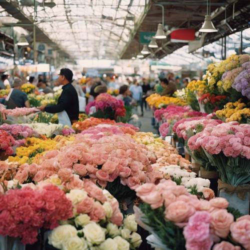 Das geschäftige Treiben auf dem Blumenmarkt von Los Angeles in voller Blüte. Hintergrund [a2053bb4d11e471183ff]