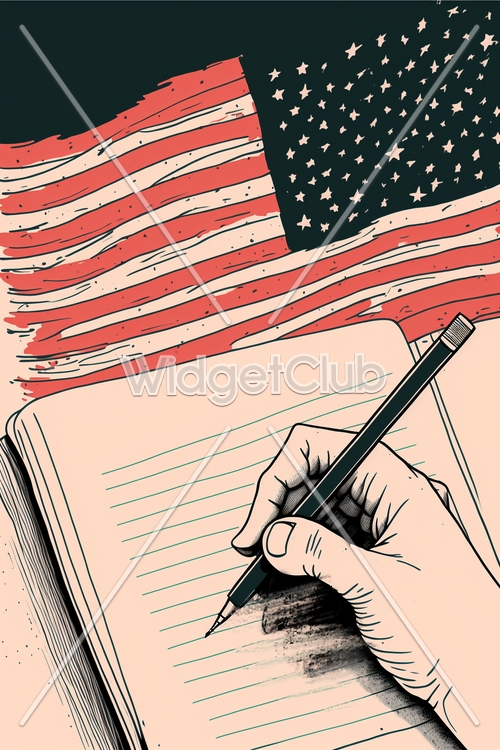 American Flag and Pencil Drawing Art Background Wallpaper[d119e60206684ddeafda]