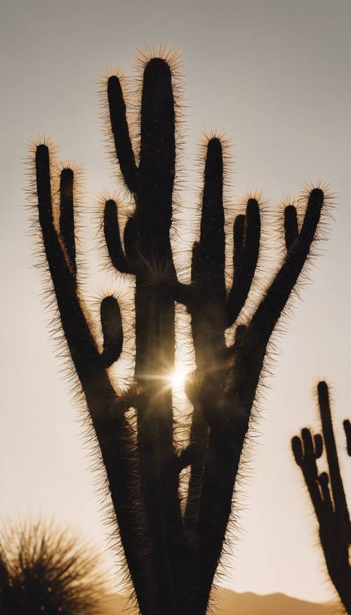 Grono czarnych kaktusów chwytających pierwsze promienie porannego słońca.