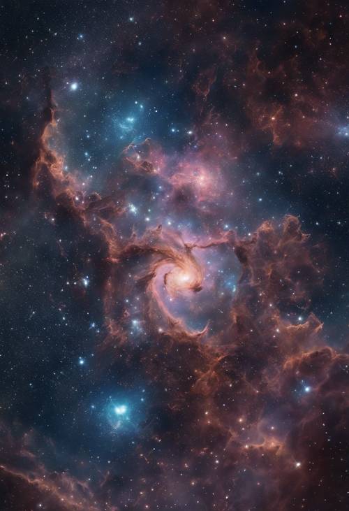 A detailed image of Taurus constellation sparkling brightly in the night sky, framed by swirling nebulas and distant galaxies.