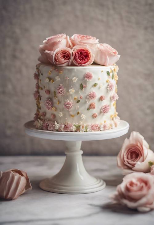 以经典的独立花卉设计作为糖霜的生日蛋糕。