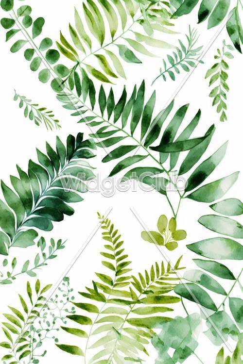 Green Leaves in Watercolor Style