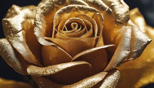 ภาพระยะใกล้ของดอกกุหลาบสีทองพร้อมรายละเอียดกลีบดอกไม้ที่สลับซับซ้อน