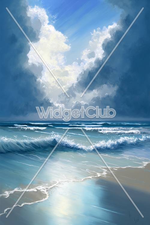 Beautiful Ocean Scene with Clouds and Waves
