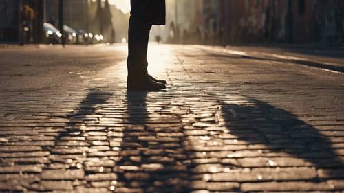 A person standing under a street lamp, casting a shadow that forms a broken heart.