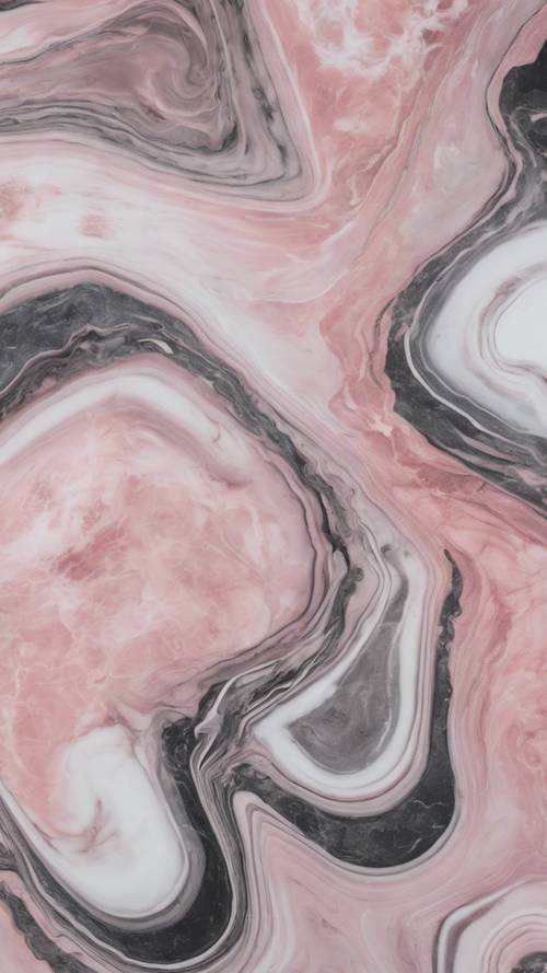 抛光粉色大理石特有的粉色、白色和炭灰色漩涡状图案。