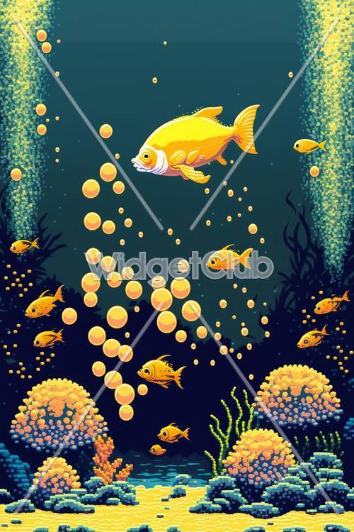 明るい魚と泡の水中シーンの壁紙 - 子供向け