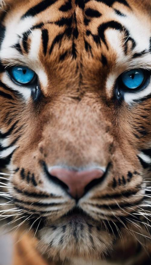 A close-up of a red tiger with piercing blue eyes. Behang [899a167abcae44ca9c2a]