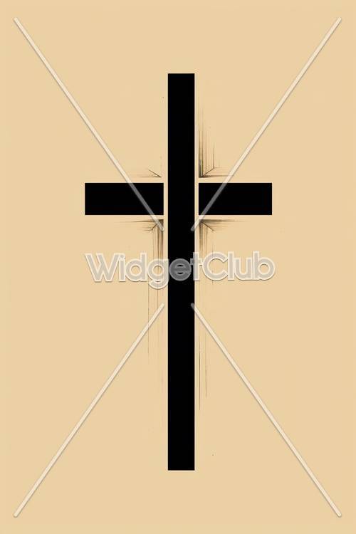 シンプルな黒い十字架が描かれたベージュ色の壁紙