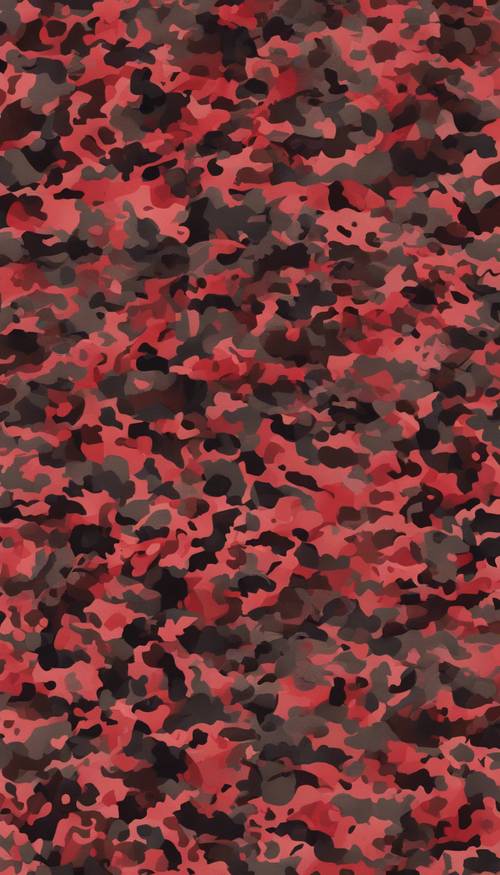 Pola kamuflase mulus dalam berbagai corak merah dan hitam.