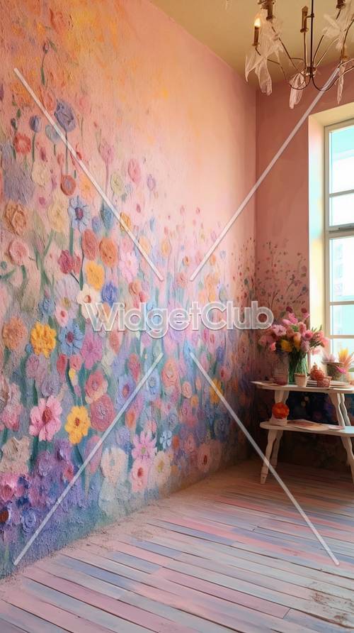 明るいお部屋にぴったりな華やかな花柄の壁紙