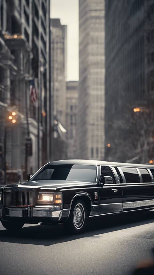 Une limousine présidentielle, peinte en gris foncé brillant, escortée d&#39;un cortège.