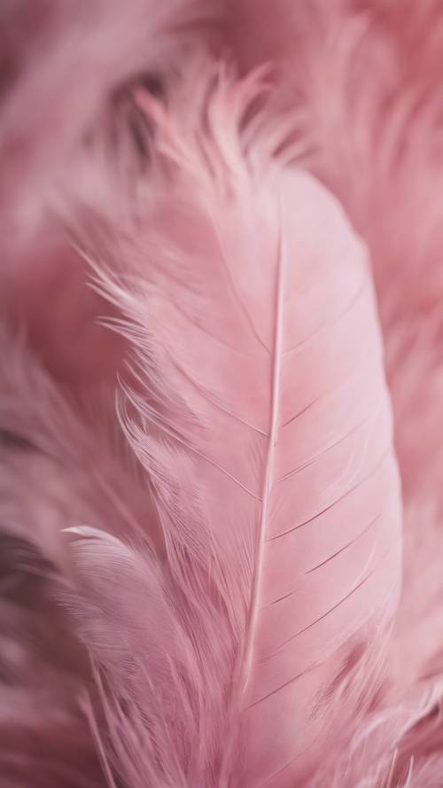 Eine Nahaufnahme einer flauschigen rosa Feder mit zarten Details.
