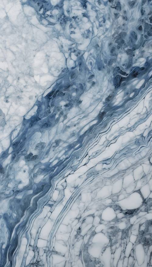 Abstrakte Formen und Muster, in eine Platte aus blauem und weißem Marmor eingraviert.